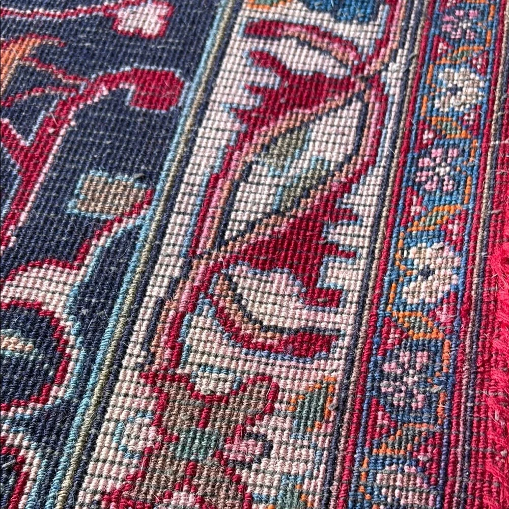 Classic hand knotted Red and Blue Patterned Wool Persian rug Door Mat.